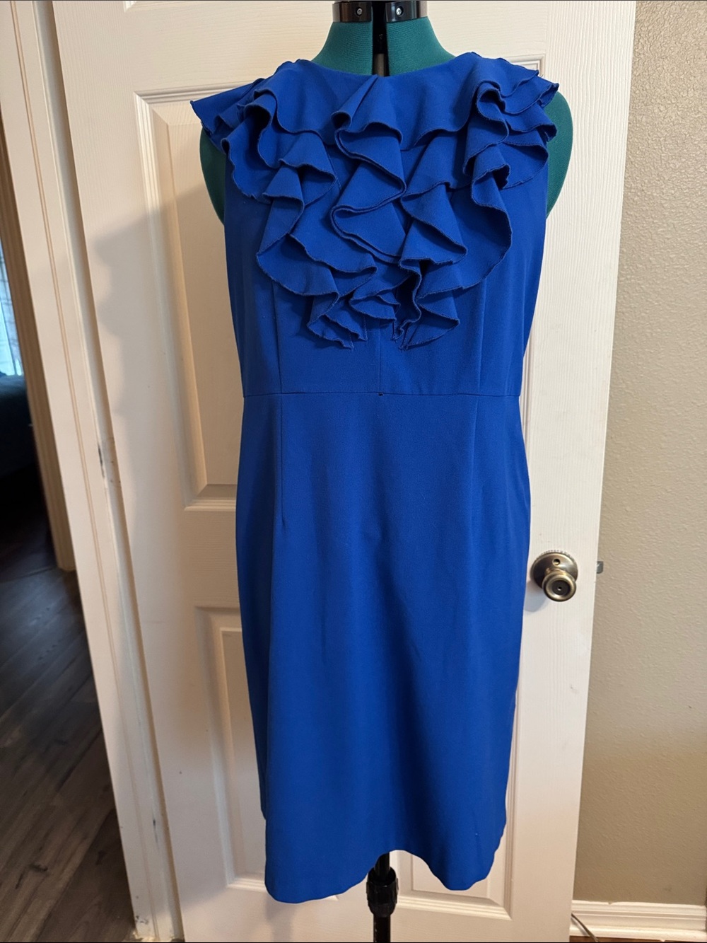 Emma & Michele Royal Blue Ruffle-Front Midi Dress